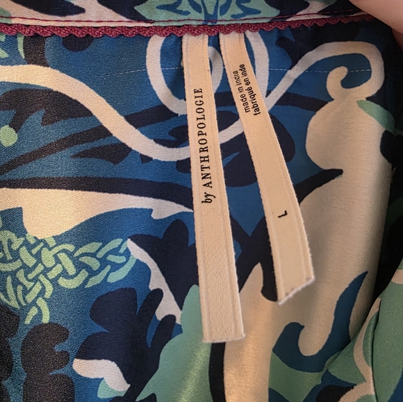 Anthropologie Two-Tone Paisley Satin Pajama Set in Teal & Magenta - Picture 3 of 11